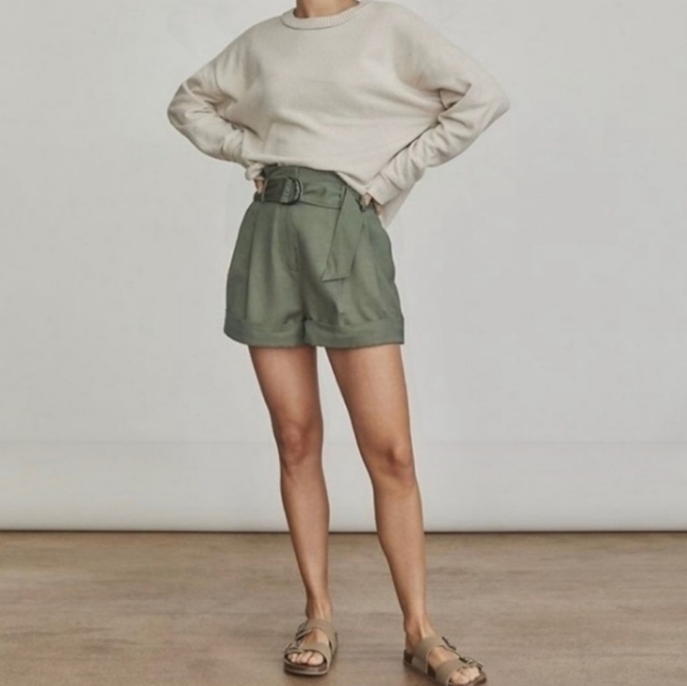 ELIZABETH AND JAMES Shorts High Waisted With Belt Olive Green Women's Size 6